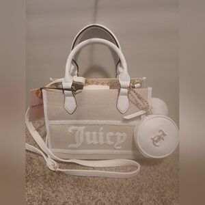 Juicy Couture Resort Mini Tote/Crossbody Bag With Coin Purse and Poof Charm